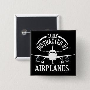 Easily Distracted By Aeroplanes Funny Aviation 15 Cm Square Badge