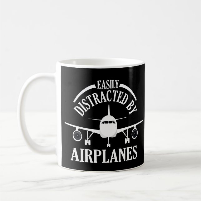 Easily Distracted By Aeroplanes Funny Aviation Coffee Mug (Left)