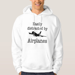 Easily Distracted By Aeroplanes Funny Pilot Flying Hoodie