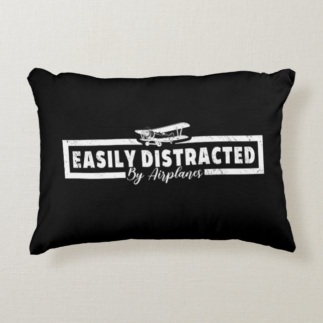 Easily Distracted By Aeroplanes, Funny Pilot Sayin Decorative Cushion (Front)