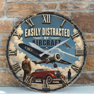 Easily Distracted by Aircraft Vintage Warbird Large Clock