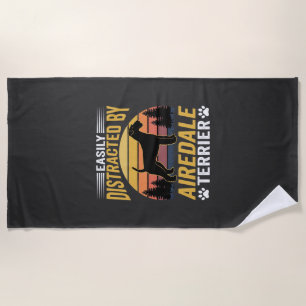 Easily Distracted by Airedale Terrier Retro Dog Beach Towel