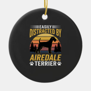 Easily Distracted by Airedale Terrier Retro Dog Ceramic Tree Decoration