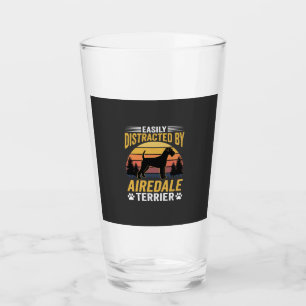 Easily Distracted by Airedale Terrier Retro Dog Glass