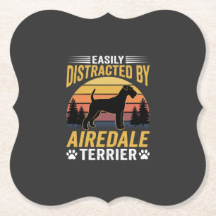 Easily Distracted by Airedale Terrier Retro Dog Paper Coaster