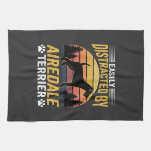 Easily Distracted by Airedale Terrier Retro Dog Tea Towel