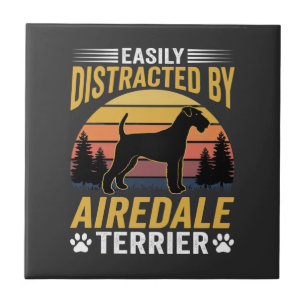 Easily Distracted by Airedale Terrier Retro Dog Tile