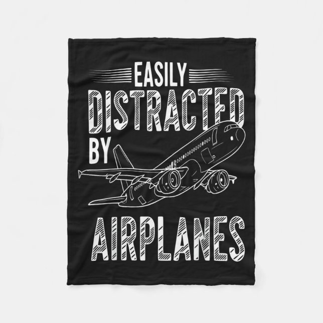 Easily Distracted By Airplanes Funny Plane Lovers  Fleece Blanket (Front)