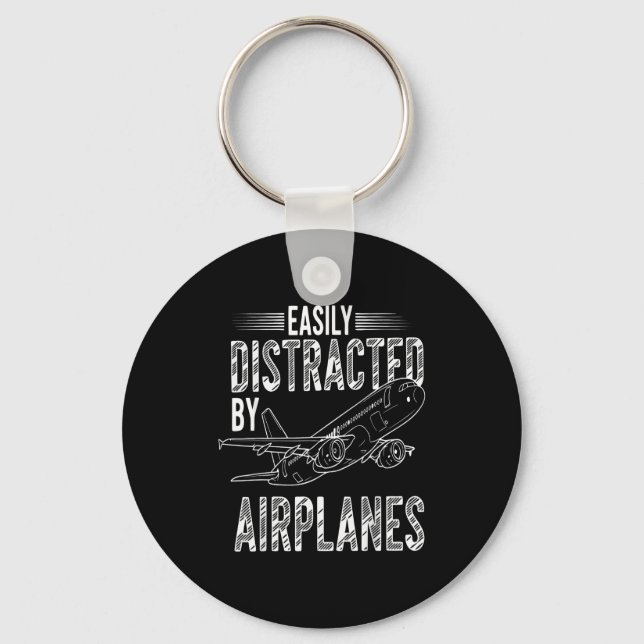 Easily Distracted By Airplanes Funny Plane Lovers  Key Ring (Front)