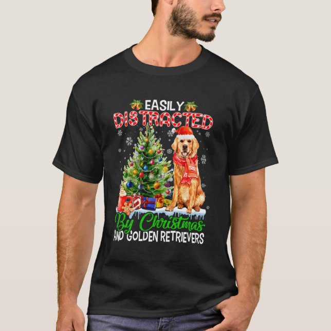 Easily Distracted By And Golden Retrievers Xmas Fo T-Shirt (Front)