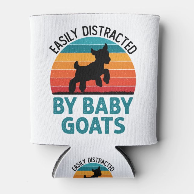 Easily Distracted by Baby Goats Goat Farmer Can Cooler (Front)