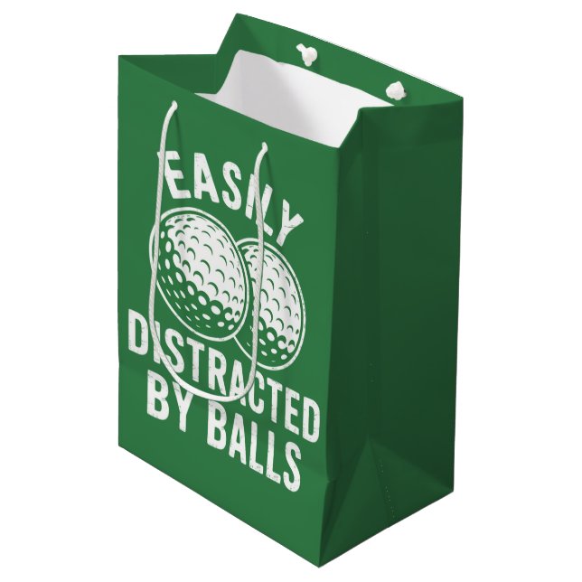 Easily Distracted by Balls Funny Golf Ball Golfer Medium Gift Bag (Front Angled)