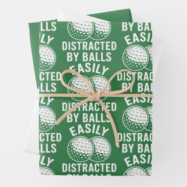 Easily Distracted by Balls Funny Golf Ball Golfer Wrapping Paper Sheet (In situ)