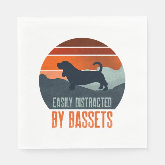 Easily Distracted By Bassets Dog Walking Napkin (Front)