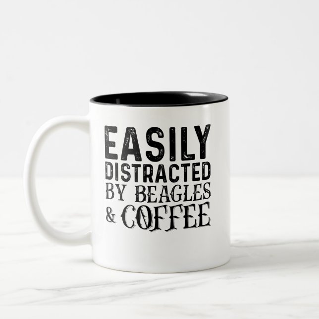 Easily Distracted By Beagles And Coffee Two-Tone Coffee Mug (Left)