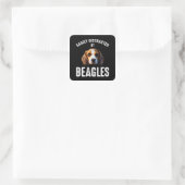 Easily Distracted By Beagles Square Sticker (Bag)