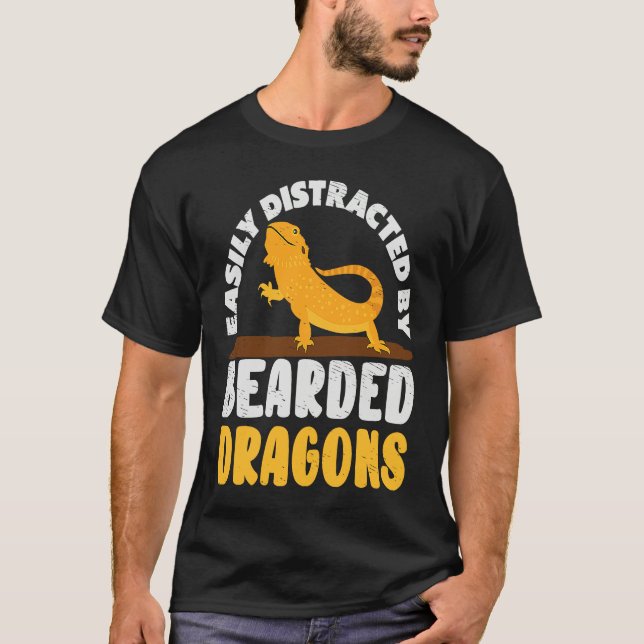 Easily Distracted by Bearded Dragon Lizard Reptile T-Shirt (Front)
