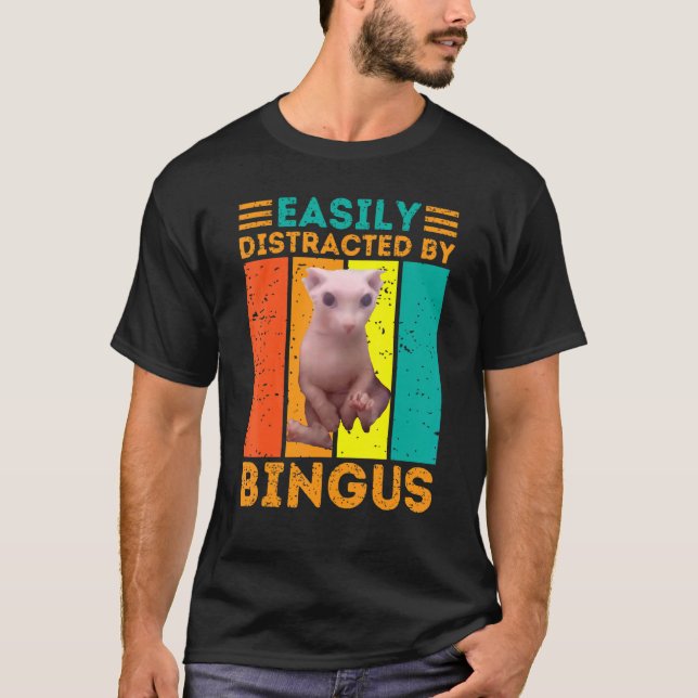 Easily Distracted By Bingus  Hairless Sphynx Cat T-Shirt (Front)