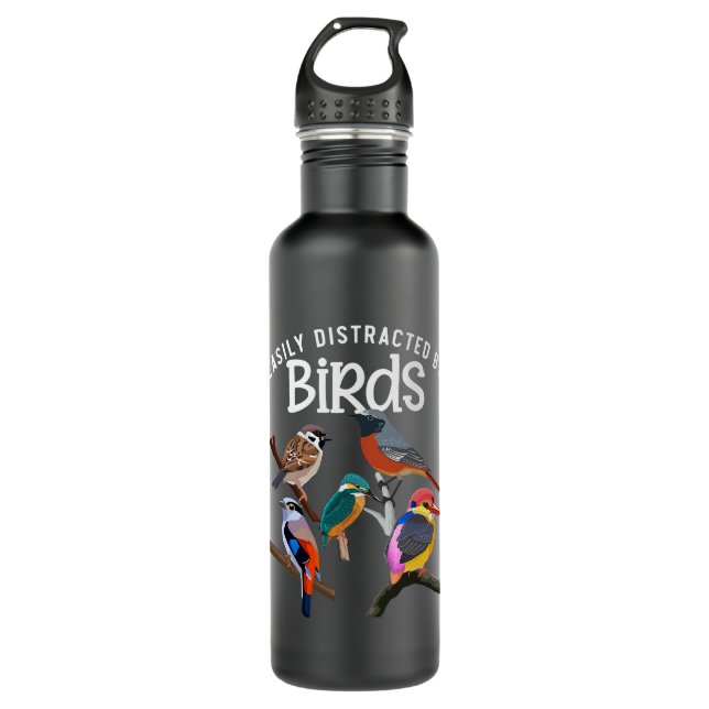 Easily Distracted By Birds Birdwatching Birding 710 Ml Water Bottle (Front)