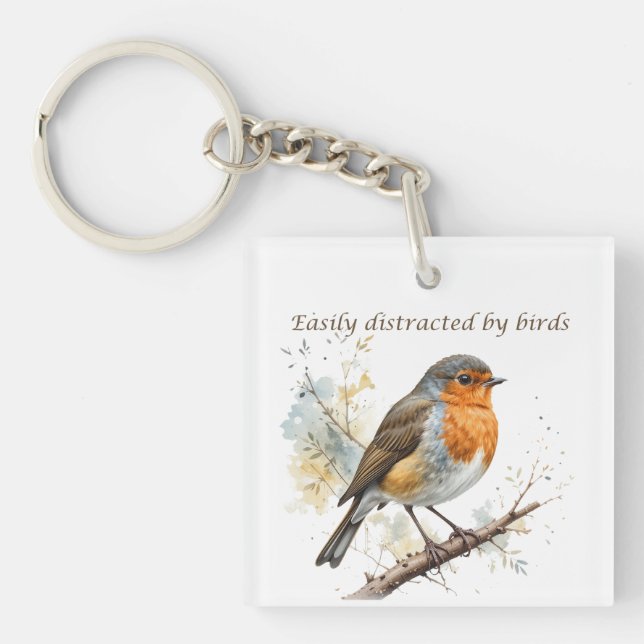 Easily Distracted by Birds Fun Quote Key Ring (Front)