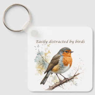 Easily Distracted by Birds Fun Quote Key Ring