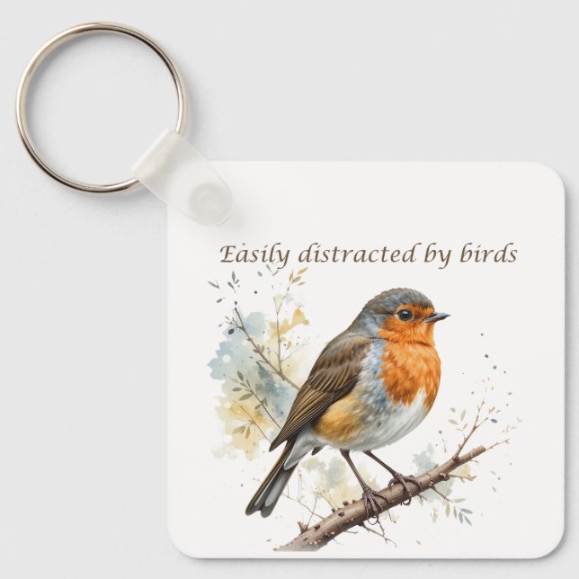 Easily Distracted by Birds Fun Quote Key Ring (Front)