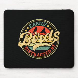 Easily Distracted By Birds Funny Retro Vintage Bir Mouse Mat