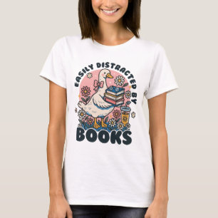 Easily Distracted By Book Vintage Goose with Books T-Shirt