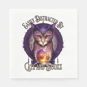 Easily Distracted By Books and Cats Design Napkin
