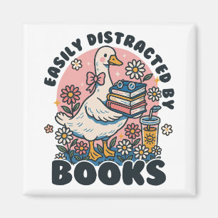 Easily Distracted by Books Cute Goose Bookworm Magnet