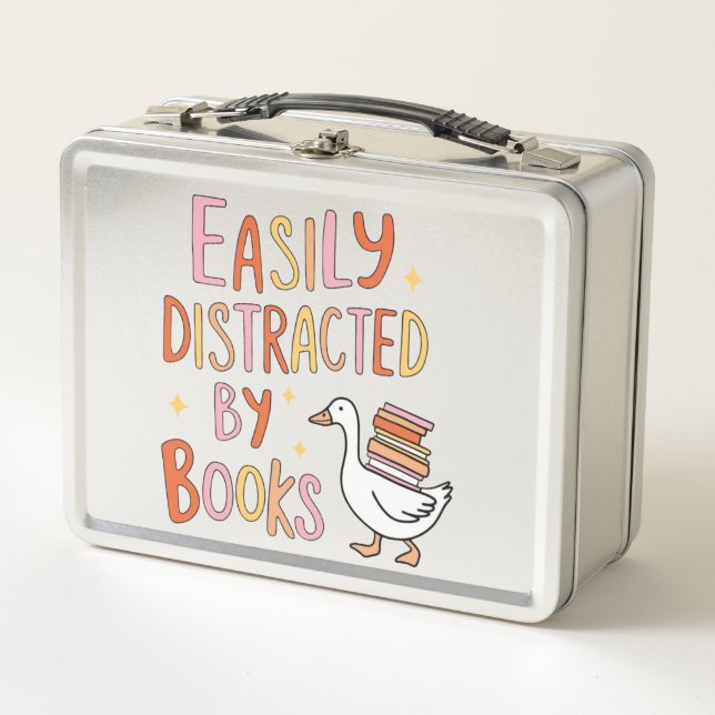 Easily Distracted by Books Metal Lunch Box (Front)