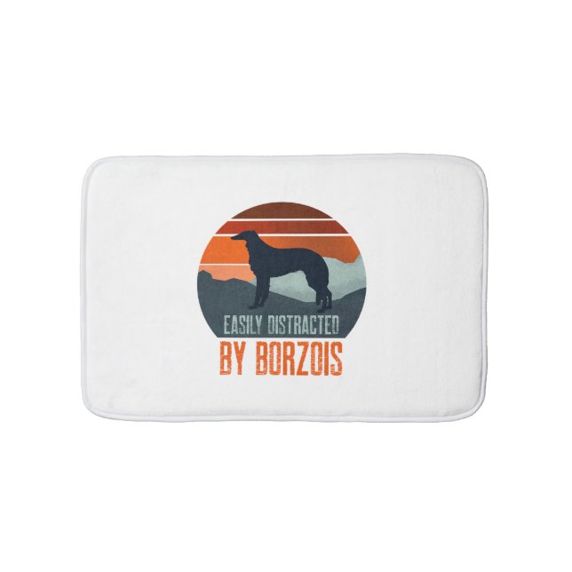 Easily Distracted By Borzois Dog Walking Bath Mat (Front)
