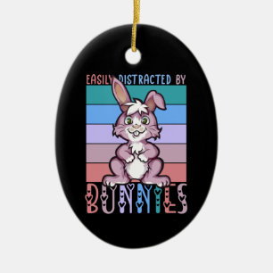 Easily Distracted by Bunnies Cute Bunny Lover Ceramic Tree Decoration