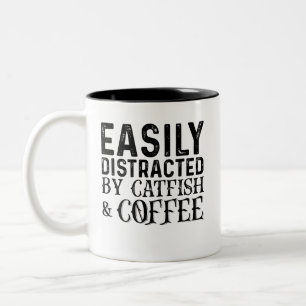 Easily Distracted By Catfish And Coffee Two-Tone Coffee Mug