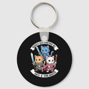 Easily Distracted By Cats &amp; Side Quests Funny  Key Ring
