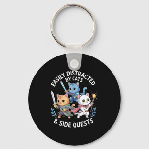 Easily Distracted By Cats & Side Quests Funny Key Ring