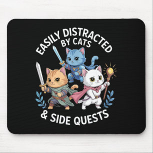 Easily Distracted By Cats & Side Quests Funny Mouse Mat