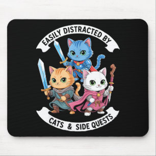Easily Distracted By Cats & Side Quests Funny Mouse Mat