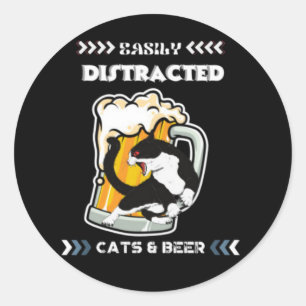 Easily Distracted By Cats And Beer Classic Round Sticker
