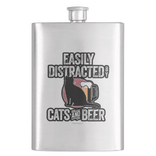 Easily Distracted by Cats and Beer Hip Flask