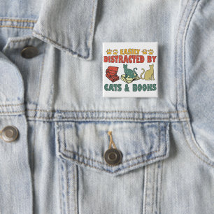 Easily Distracted By Cats And Books 15 Cm Square Badge
