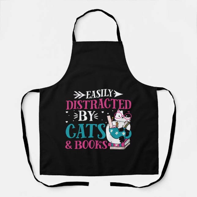 Easily Distracted by Cats and Books Apron (Front)