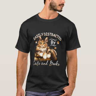 Easily Distracted By Cats And Books Biggie Cat Boo T-Shirt