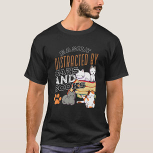 Easily Distracted By Cats And Books Black Cat For T-Shirt