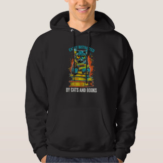 Easily Distracted by Cats and Books Book Reading L Hoodie