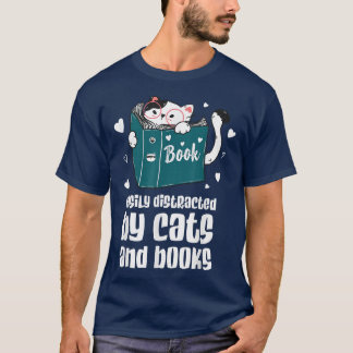 Easily Distracted by Cats and Books Cat and Book L T-Shirt