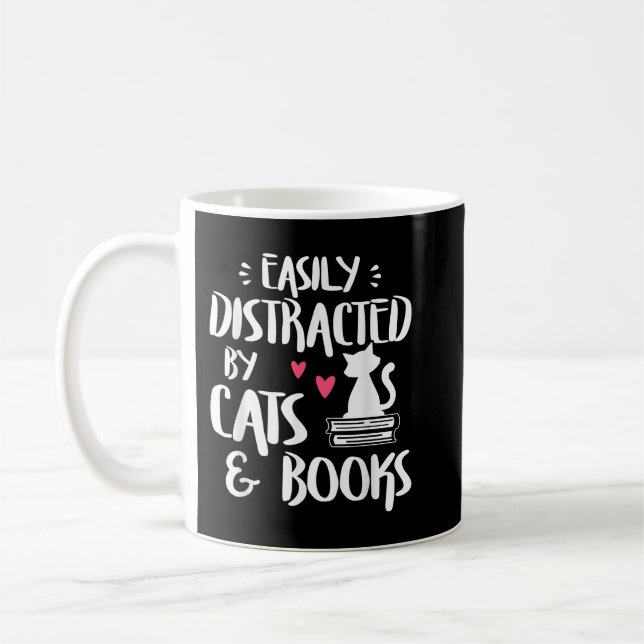 Easily Distracted by Cats and Books - Cat & Book L Coffee Mug (Left)