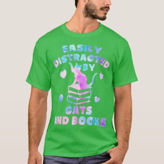 Easily distracted by Cats and Books - Cats and Boo T-Shirt
