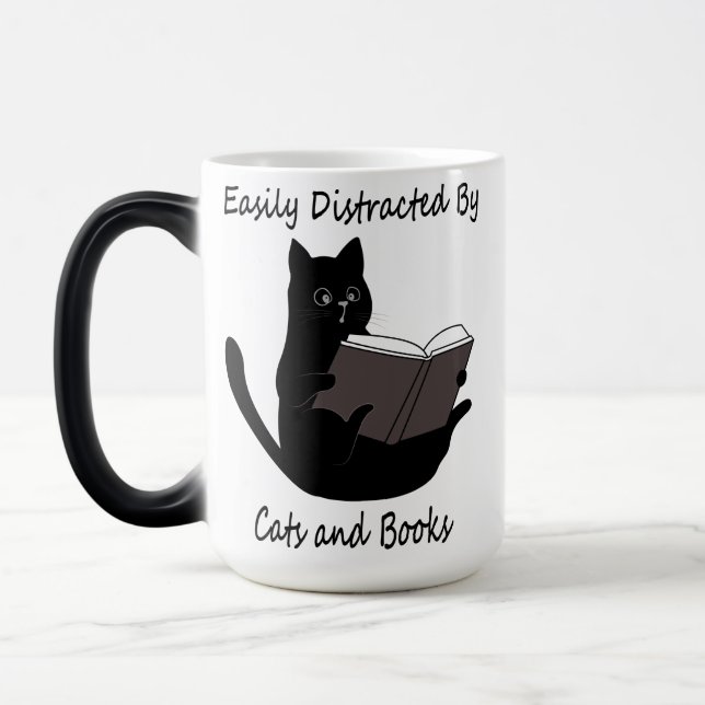 Easily Distracted By Cats And Books, Cute Cat Gift Magic Mug (Left)