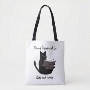 Easily Distracted By Cats And Books, Cute Cat Gift Tote Bag